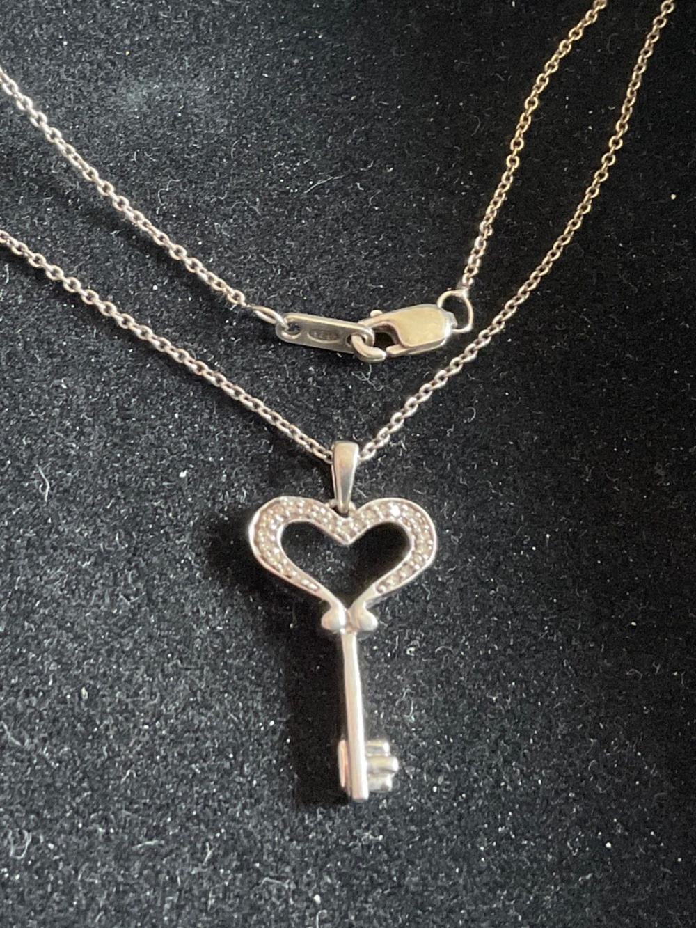 0.05 CT Diamonds on Sterling Silver Heart Key Pendant Necklace